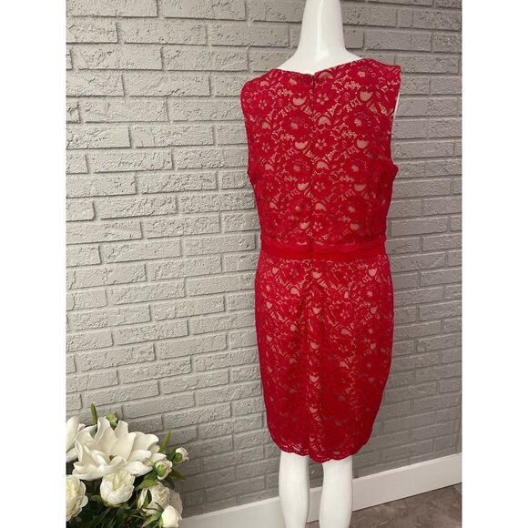 INC International Concepts Red Lace Sheath Dress Size 14 - Picture 7 of 9
